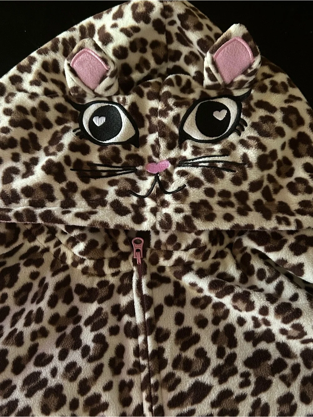 Kids Leopard Print Cat One Piece Sleeper Hood Ears XL (14) Childrens Place